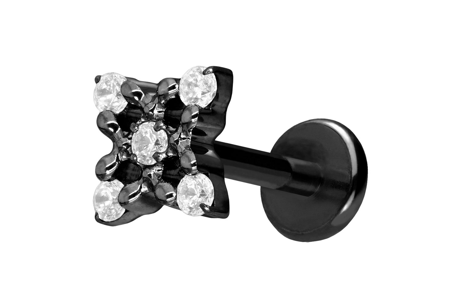 Titan Labret Piercing mit Push Fit KRISTALLBLUME